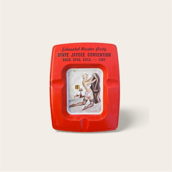 Other - Vintage Red Ashtray with Pin-Up Design